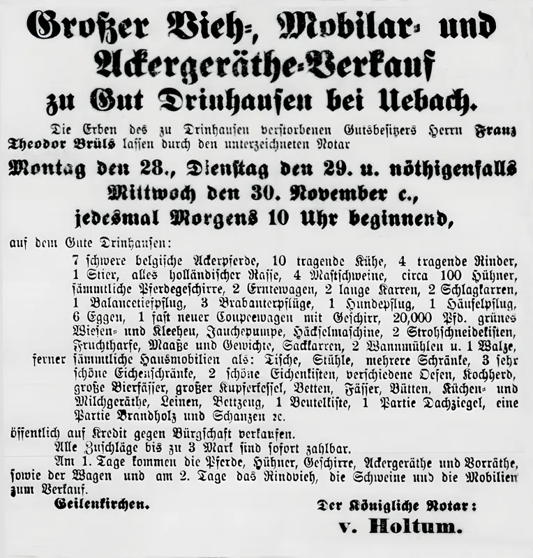 Avis de l'Echo der Gegenwart de novembre 1892 concernant Gut Drinhausen