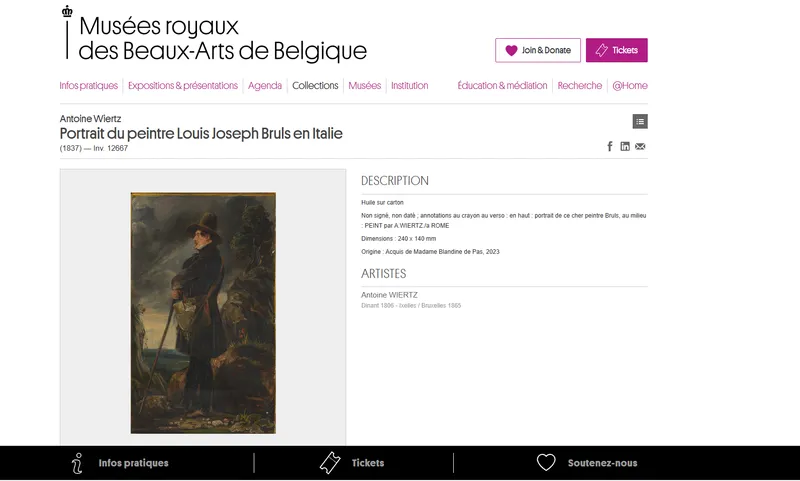 Notice des Musées royaux des Beaux-Arts de Belgique pour le portrait de Louis Brüls par Wiertz