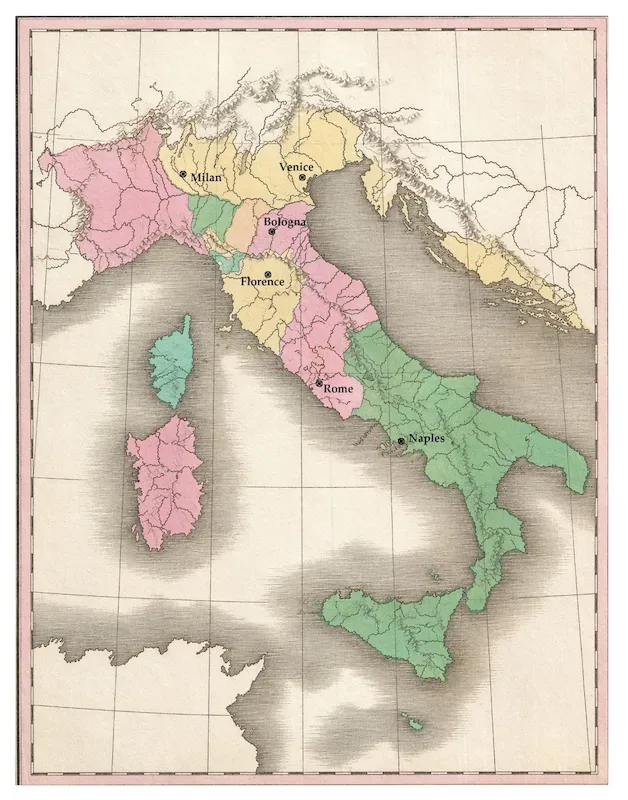 Mappa della penisola italiana circa 1830