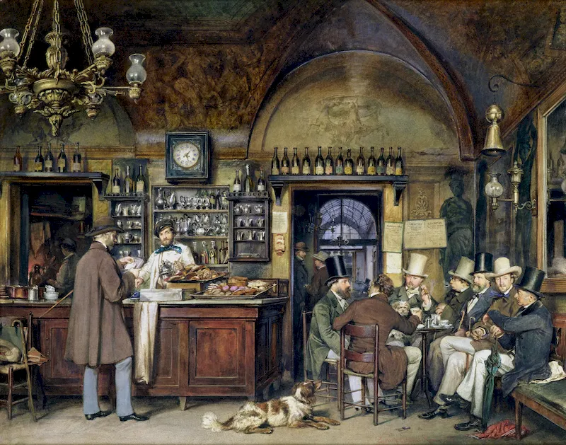 Artisti al Caffè Greco a Roma - dipinto di Ludwig Passini, 1856