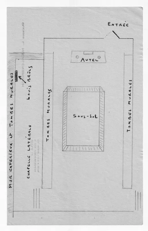Pianta disegnata a mano che mostra la posizione della tomba di Louis Brüls